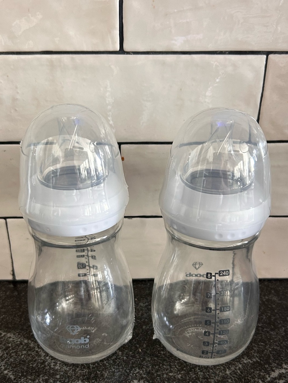 2 joovy boob diamond glass bottles